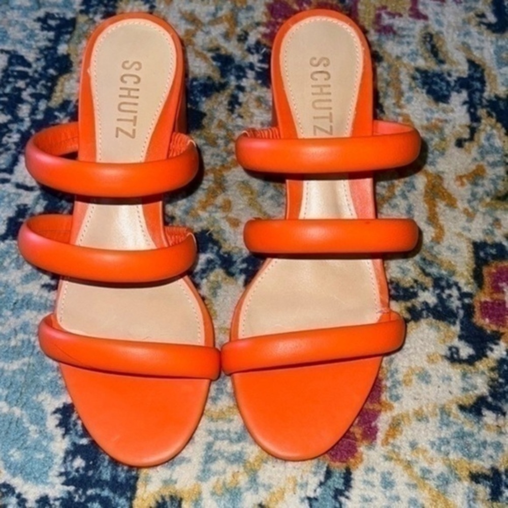 SCHUTZ Orange Triple-Strap Slide Sandals